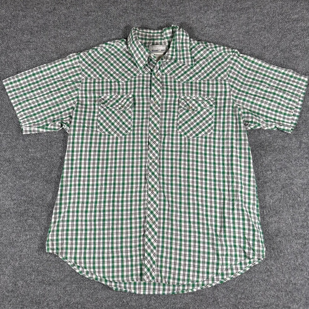 Wrangler Shirt Mens XL Green Plaid Pearl Snap Western Short Sleeve Wrancher